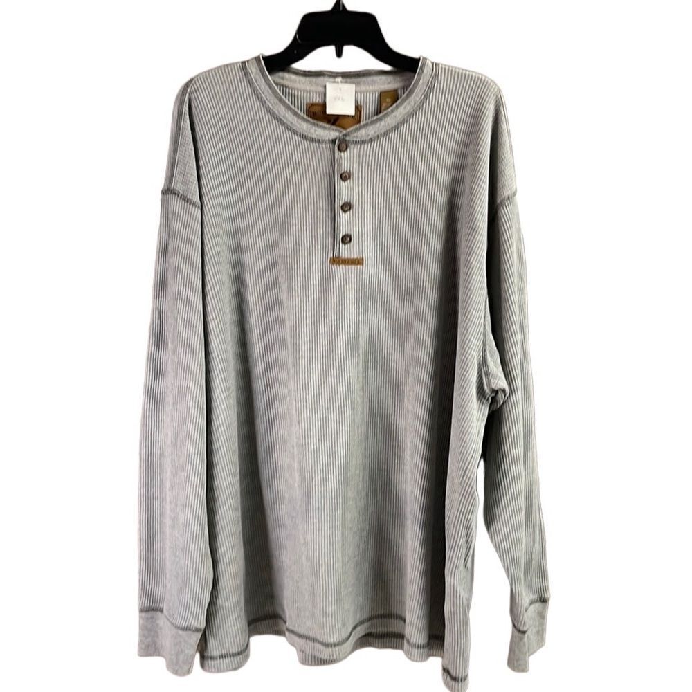 North River Mens Thermal Gray Waffle Knit Long Sleeve Henley Shirt Size XXL